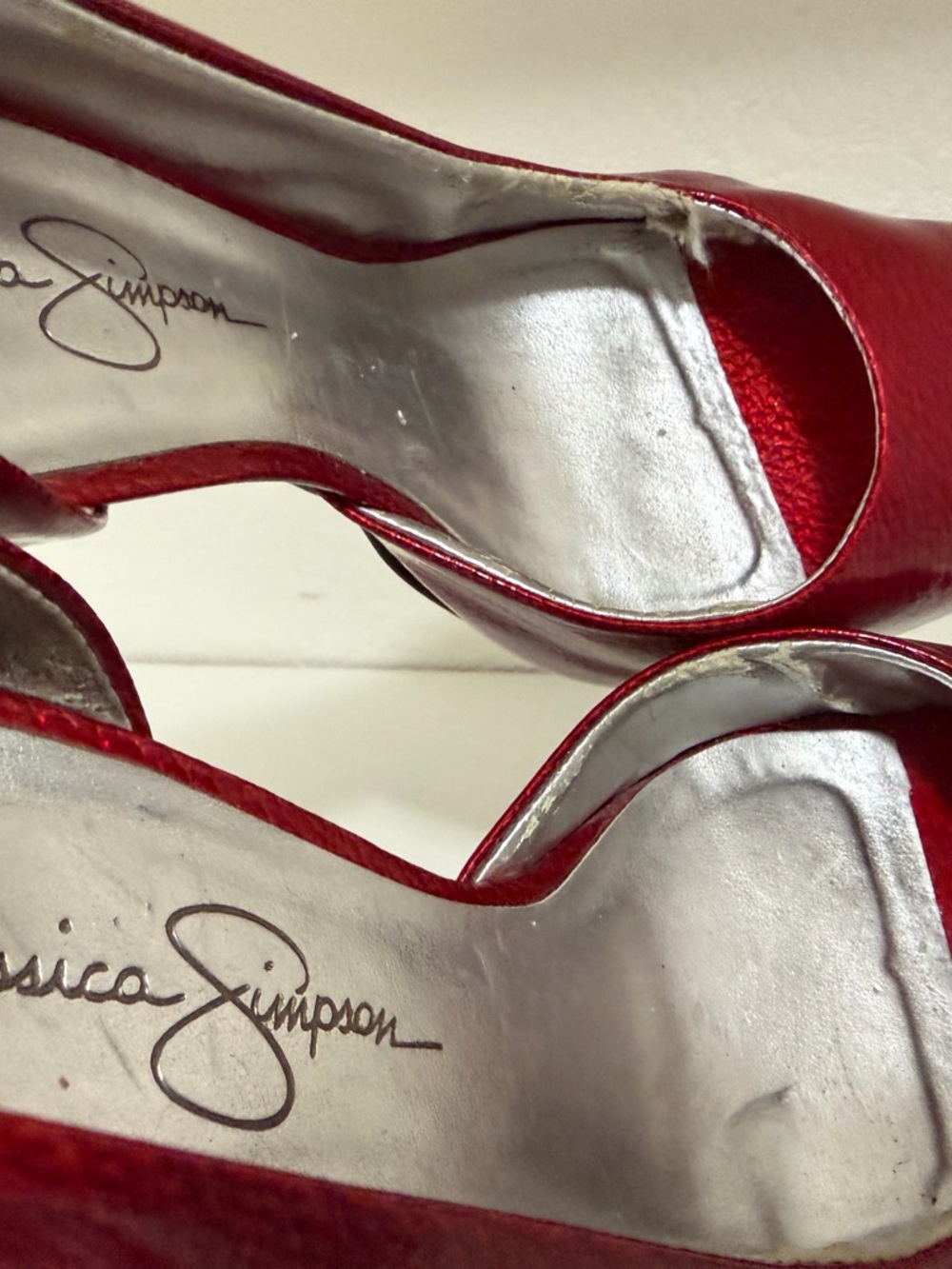 Jessica Simpson Metallic Red Peep-Toe Stiletto Heels - Picture 4 of 8